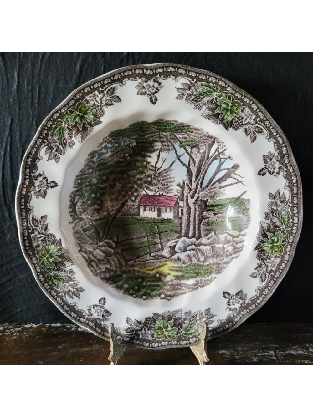 Vintage Johnson Brothers The Friendly Village Rimmed Soup Bowl "The Stone Wall"